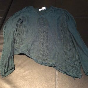 Green asymmetric cable knit sweater